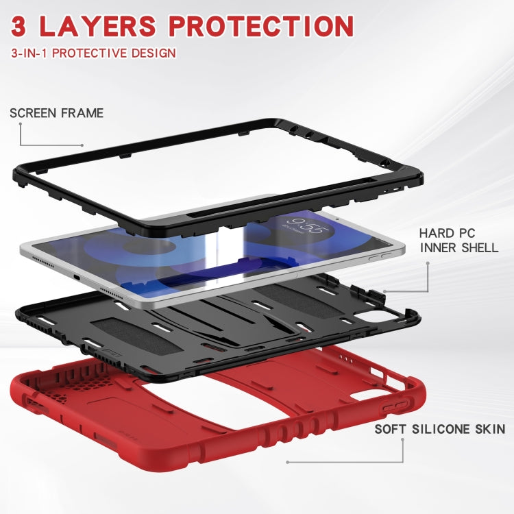 3-Layer PC + Silicone Shockproof Tablet Case with Holder For iPad Air 2020 / 2022 10.9 / Pro 11 2022 / 2021 / 2020 / 2018(Red+Black) - iPad Air (2022) / (2020) 10.9 Cases by buy2fix | Online Shopping UK | buy2fix
