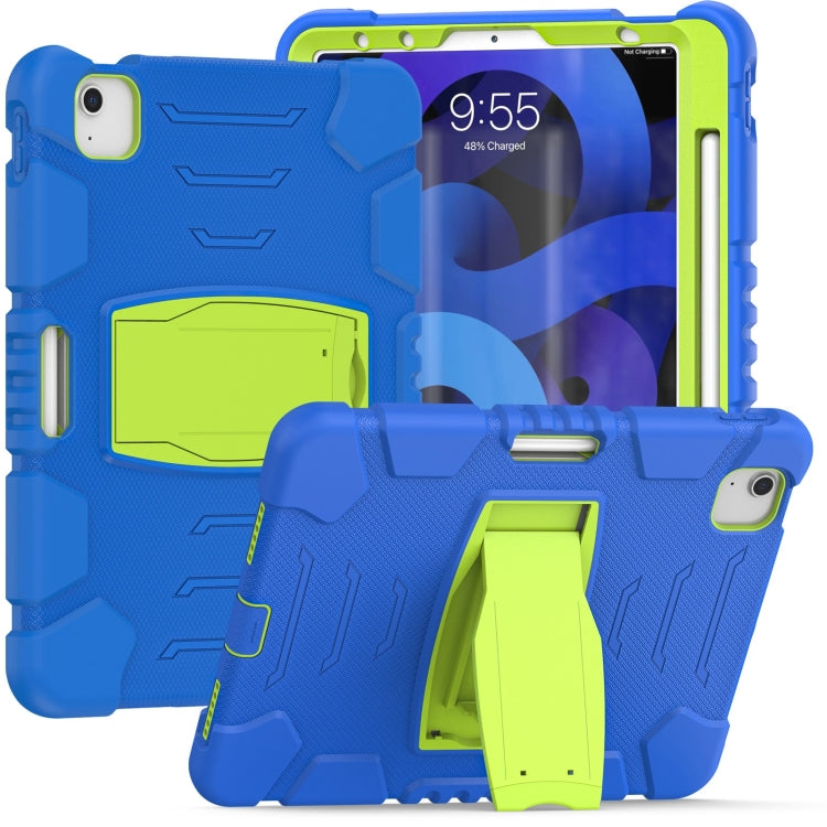 3-Layer PC + Silicone Shockproof Tablet Case with Holder For iPad Air 2020 / 2022 10.9 / Pro 11 2022 / 2021 / 2020 / 2018(Blue+Lime) - iPad Air (2022) / (2020) 10.9 Cases by buy2fix | Online Shopping UK | buy2fix