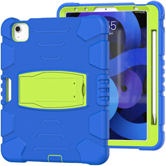 3-Layer PC + Silicone Shockproof Tablet Case with Holder For iPad Air 2020 / 2022 10.9 / Pro 11 2022 / 2021 / 2020 / 2018(Blue+Lime) - iPad Air (2022) / (2020) 10.9 Cases by buy2fix | Online Shopping UK | buy2fix