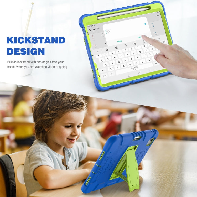 3-Layer PC + Silicone Shockproof Tablet Case with Holder For iPad Air 2020 / 2022 10.9 / Pro 11 2022 / 2021 / 2020 / 2018(Blue+Lime) - iPad Air (2022) / (2020) 10.9 Cases by buy2fix | Online Shopping UK | buy2fix