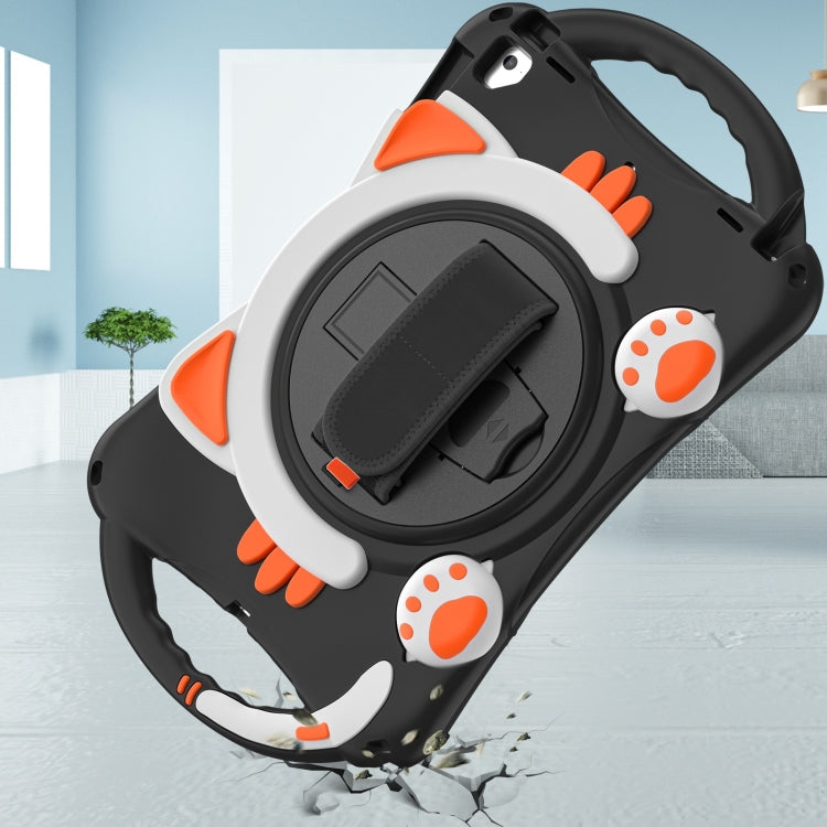 Cute Cat King Kids Shockproof Silicone Tablet Case with Holder & Shoulder Strap & Handle For iPad 9.7 2018 / 2017 / Air / Air 2 / Pro 9.7(Black Orange) - iPad 9.7 (2018) & (2017) Cases by buy2fix | Online Shopping UK | buy2fix