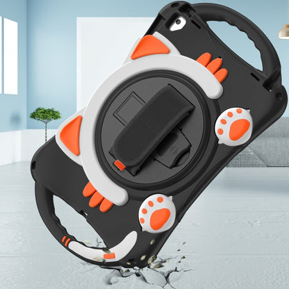 Cute Cat King Kids Shockproof Silicone Tablet Case with Holder & Shoulder Strap & Handle For iPad 9.7 2018 / 2017 / Air / Air 2 / Pro 9.7(Black Orange) - iPad 9.7 (2018) & (2017) Cases by buy2fix | Online Shopping UK | buy2fix