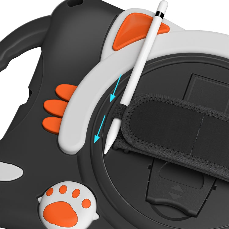Cute Cat King Kids Shockproof Silicone Tablet Case with Holder & Shoulder Strap & Handle For iPad 9.7 2018 / 2017 / Air / Air 2 / Pro 9.7(Black Orange) - iPad 9.7 (2018) & (2017) Cases by buy2fix | Online Shopping UK | buy2fix