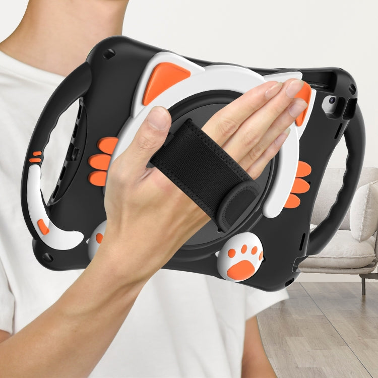 Cute Cat King Kids Shockproof Silicone Tablet Case with Holder & Shoulder Strap & Handle For iPad 9.7 2018 / 2017 / Air / Air 2 / Pro 9.7(Black Orange) - iPad 9.7 (2018) & (2017) Cases by buy2fix | Online Shopping UK | buy2fix