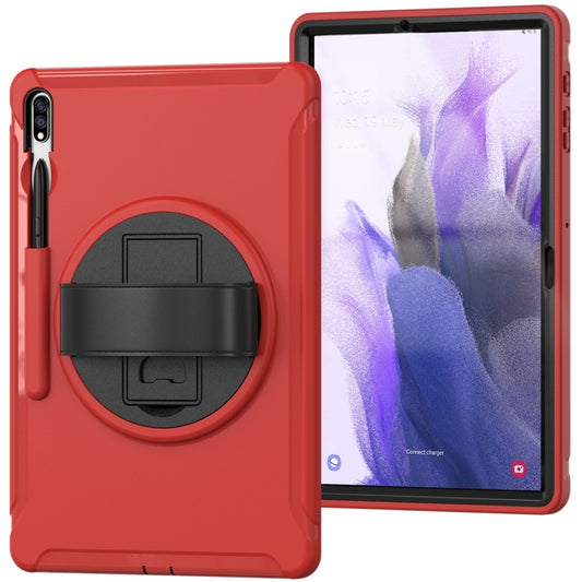 For Samsung Galaxy Tab S7 FE 12.4 inch T730 360 Degree Rotation PC+TPU Protective Cover with Holder & Hand Strap(Red) by buy2fix