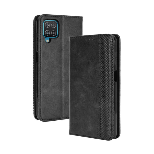 For Samsung Galaxy M32 Magnetic Buckle Retro Crazy Horse Texture Horizontal Flip Leather Case with Holder & Card Slots & Photo Frame(Black)