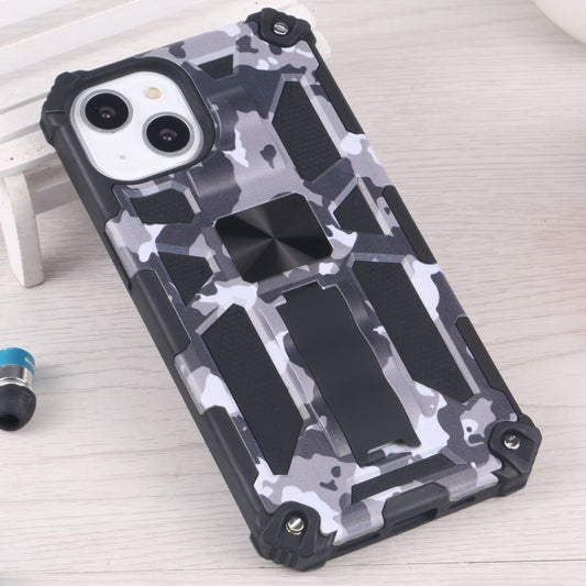 For iPhone 13 Camouflage Armor Kickstand TPU + PC Magnetic Phone Case (Grey) by buy2fix