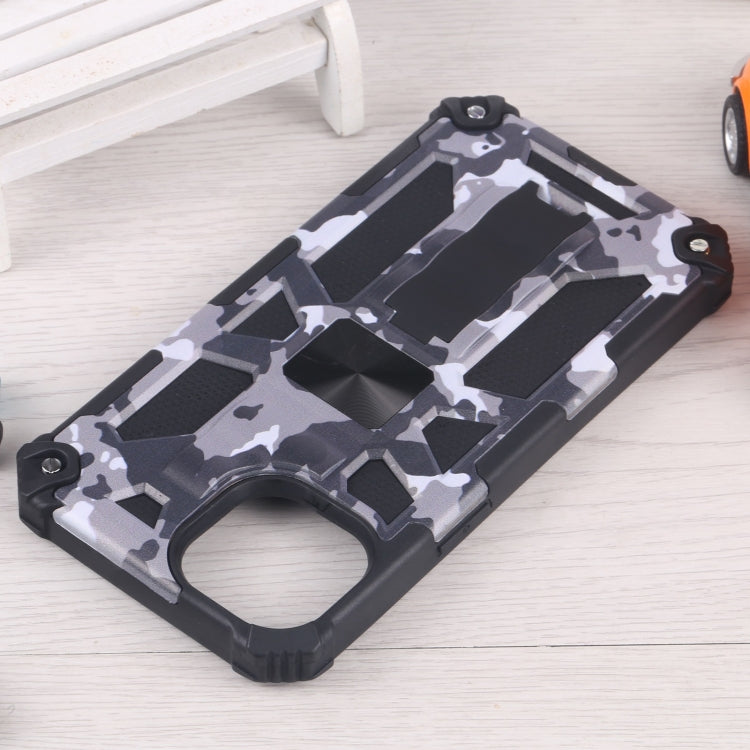 For iPhone 13 Camouflage Armor Kickstand TPU + PC Magnetic Phone Case (Grey) by buy2fix