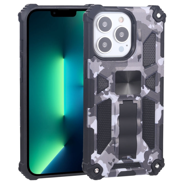 For iPhone 13 Pro Max Camouflage Armor Kickstand TPU + PC Magnetic Phone Case (Grey) by buy2fix