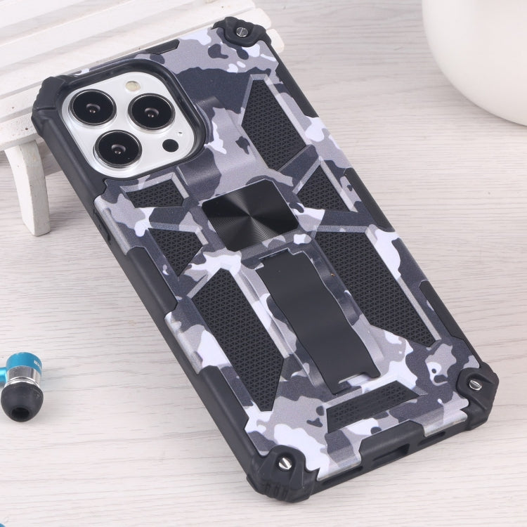 For iPhone 13 Pro Max Camouflage Armor Kickstand TPU + PC Magnetic Phone Case (Grey) by buy2fix