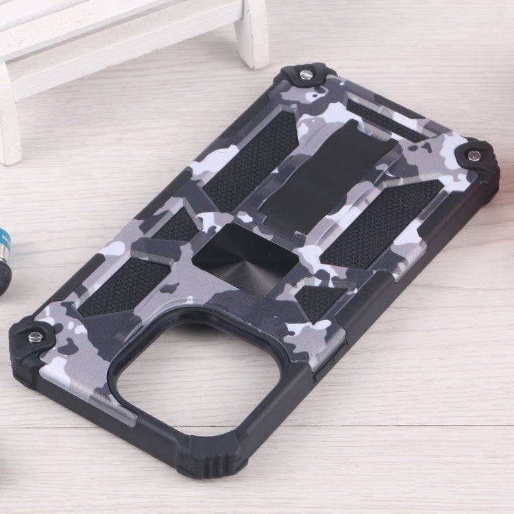 For iPhone 13 Pro Max Camouflage Armor Kickstand TPU + PC Magnetic Phone Case (Grey) by buy2fix
