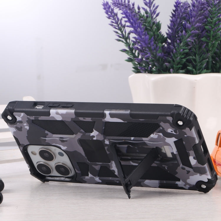 For iPhone 13 Pro Max Camouflage Armor Kickstand TPU + PC Magnetic Phone Case (Grey) by buy2fix