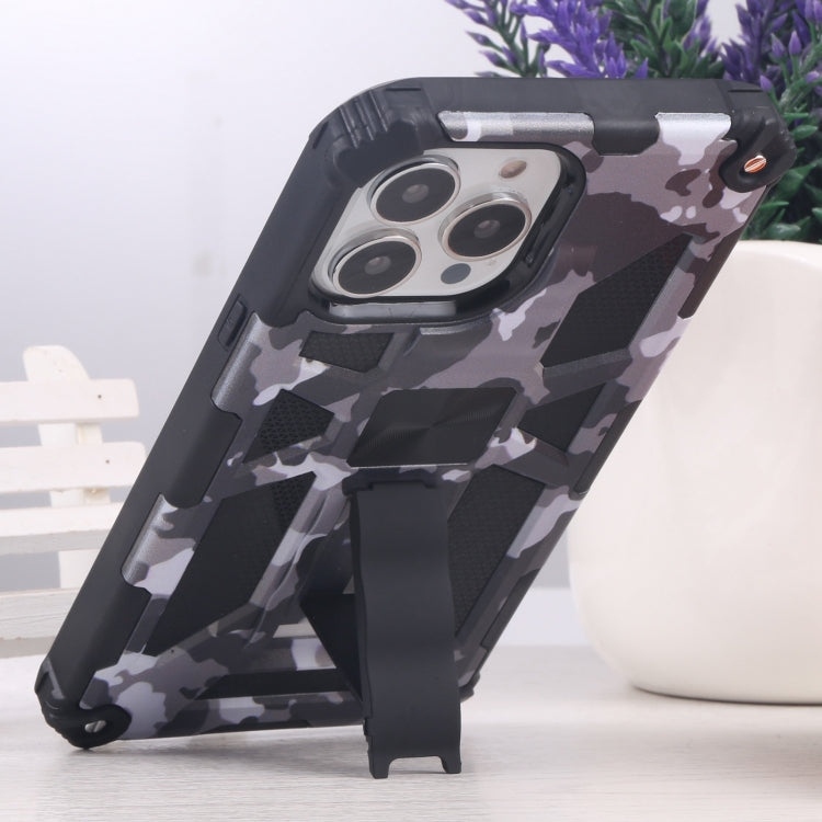For iPhone 13 Pro Max Camouflage Armor Kickstand TPU + PC Magnetic Phone Case (Grey) by buy2fix