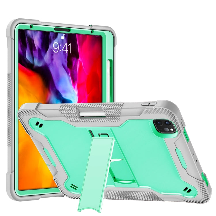 For iPad Pro 11 inch 2020 Silicone PC Shockproof Tablet Case with Holder (Gray + Green) - iPad Pro 11 (2020) Cases by buy2fix | Online Shopping UK | buy2fix