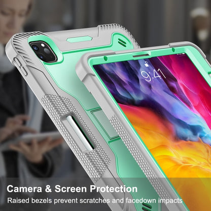 For iPad Pro 11 inch 2020 Silicone PC Shockproof Tablet Case with Holder (Gray + Green) - iPad Pro 11 (2020) Cases by buy2fix | Online Shopping UK | buy2fix