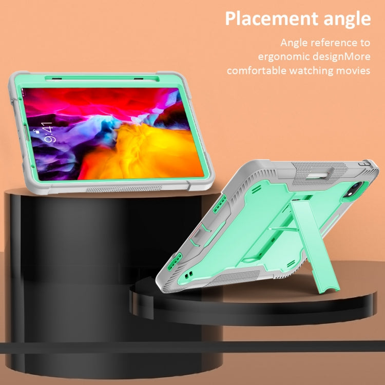 For iPad Pro 11 inch 2020 Silicone PC Shockproof Tablet Case with Holder (Gray + Green) - iPad Pro 11 (2020) Cases by buy2fix | Online Shopping UK | buy2fix