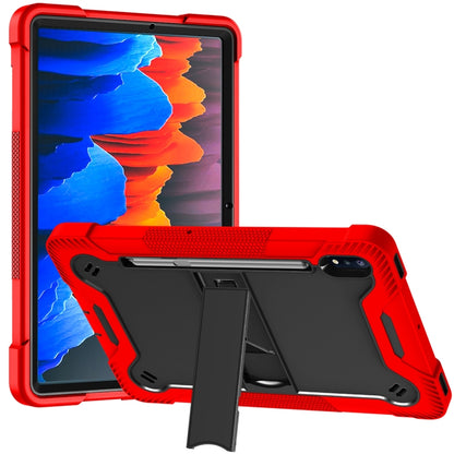 For Samsung Galaxy Tab S8 / Galaxy Tab S7 Silicone + PC Shockproof Protective Case with Holder(Red + Black) by buy2fix