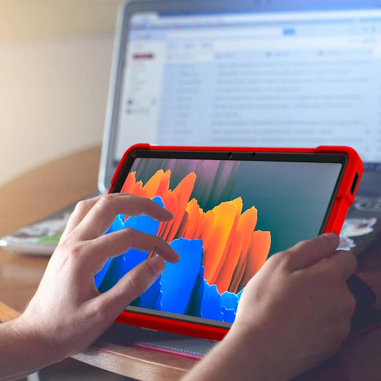 For Samsung Galaxy Tab S8 / Galaxy Tab S7 Silicone + PC Shockproof Protective Case with Holder(Red + Black) by buy2fix