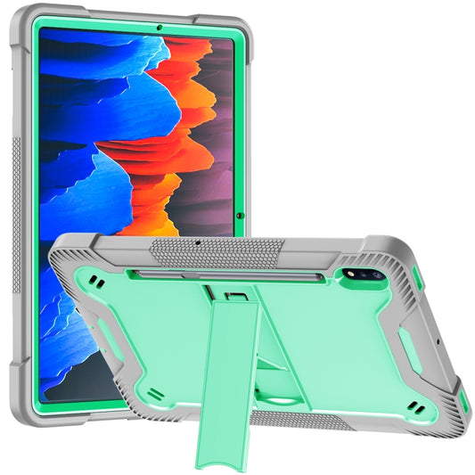 For Samsung Galaxy Tab S8 / Galaxy Tab S7 Silicone + PC Shockproof Protective Case with Holder(Gray + Green) by buy2fix