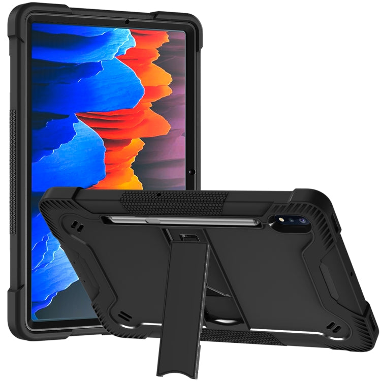 For Samsung Galaxy Tab S8 / Galaxy Tab S7 Silicone + PC Shockproof Protective Case with Holder(Black) by buy2fix