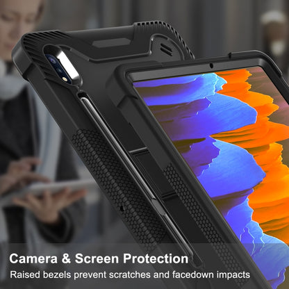 For Samsung Galaxy Tab S8 / Galaxy Tab S7 Silicone + PC Shockproof Protective Case with Holder(Black) by buy2fix