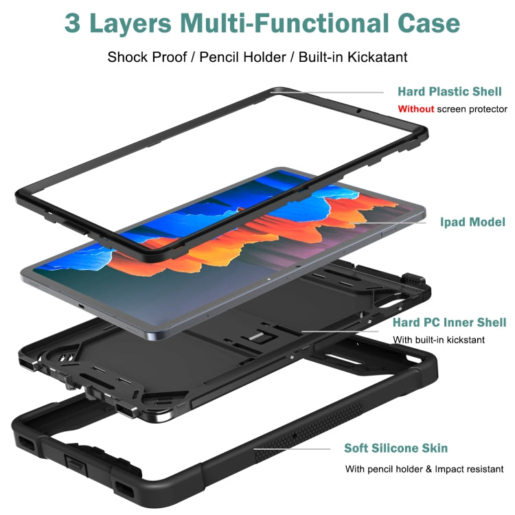 For Samsung Galaxy Tab S8 / Galaxy Tab S7 Silicone + PC Shockproof Protective Case with Holder(Black) by buy2fix