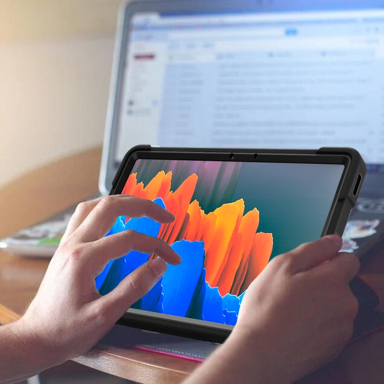 For Samsung Galaxy Tab S8 / Galaxy Tab S7 Silicone + PC Shockproof Protective Case with Holder(Black) by buy2fix