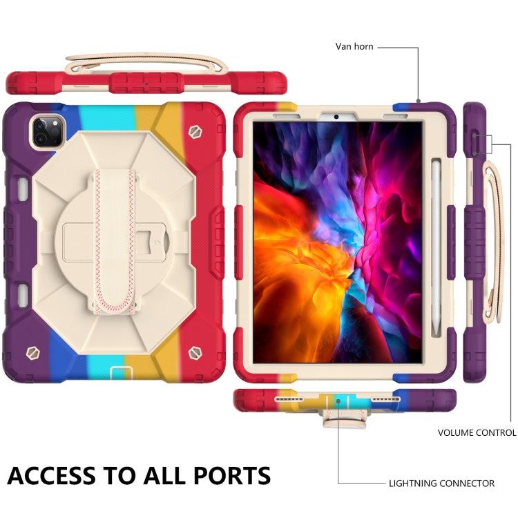 For iPad Pro 11 2022 / 2021 / 2020 / 2018 / Air 2020 10.9 Contrast Color Robot Shockproof Silicone PC Tablet Case with Holder & Shoulder Strap(Colorful Red Beige) - iPad Pro 11 (2022/2021) Cases by buy2fix | Online Shopping UK | buy2fix