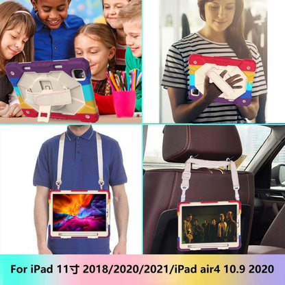 For iPad Pro 11 2022 / 2021 / 2020 / 2018 / Air 2020 10.9 Contrast Color Robot Shockproof Silicone PC Tablet Case with Holder & Shoulder Strap(Colorful Red Beige) - iPad Pro 11 (2022/2021) Cases by buy2fix | Online Shopping UK | buy2fix
