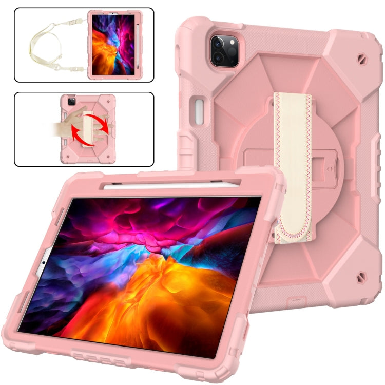 For iPad Pro 11 2022 / 2021 / 2020 / 2018 / Air 2020 10.9 Contrast Color Robot Shockproof Silicone PC Tablet Case with Holder & Shoulder Strap(Rose Gold) - iPad Pro 11 (2022/2021) Cases by buy2fix | Online Shopping UK | buy2fix