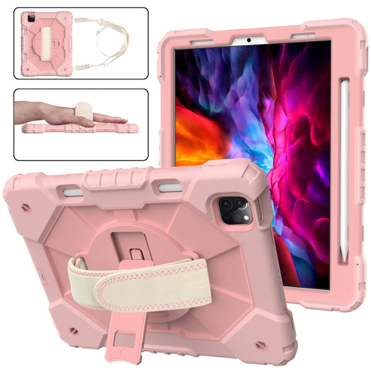 For iPad Pro 11 2022 / 2021 / 2020 / 2018 / Air 2020 10.9 Contrast Color Robot Shockproof Silicone PC Tablet Case with Holder & Shoulder Strap(Rose Gold) - iPad Pro 11 (2022/2021) Cases by buy2fix | Online Shopping UK | buy2fix