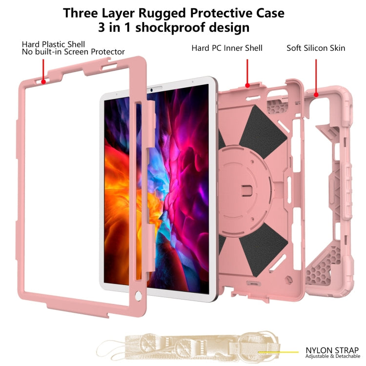 For iPad Pro 11 2022 / 2021 / 2020 / 2018 / Air 2020 10.9 Contrast Color Robot Shockproof Silicone PC Tablet Case with Holder & Shoulder Strap(Rose Gold) - iPad Pro 11 (2022/2021) Cases by buy2fix | Online Shopping UK | buy2fix