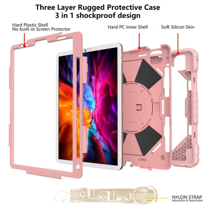 For iPad Pro 11 2022 / 2021 / 2020 / 2018 / Air 2020 10.9 Contrast Color Robot Shockproof Silicone PC Tablet Case with Holder & Shoulder Strap(Rose Gold) - iPad Pro 11 (2022/2021) Cases by buy2fix | Online Shopping UK | buy2fix