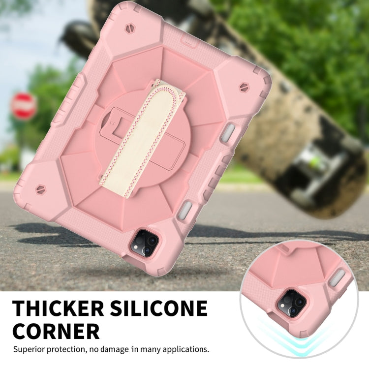 For iPad Pro 11 2022 / 2021 / 2020 / 2018 / Air 2020 10.9 Contrast Color Robot Shockproof Silicone PC Tablet Case with Holder & Shoulder Strap(Rose Gold) - iPad Pro 11 (2022/2021) Cases by buy2fix | Online Shopping UK | buy2fix