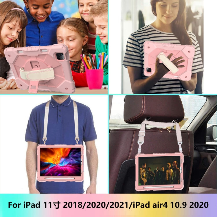 For iPad Pro 11 2022 / 2021 / 2020 / 2018 / Air 2020 10.9 Contrast Color Robot Shockproof Silicone PC Tablet Case with Holder & Shoulder Strap(Rose Gold) - iPad Pro 11 (2022/2021) Cases by buy2fix | Online Shopping UK | buy2fix
