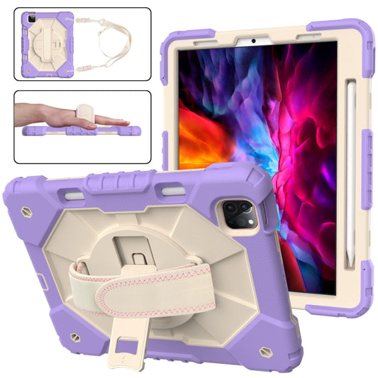 For iPad Pro 11 2022 / 2021 / 2020 / 2018 / Air 2020 10.9 Contrast Color Robot Shockproof Silicone PC Tablet Case with Holder & Shoulder Strap(Purple Beige) - iPad Pro 11 (2022/2021) Cases by buy2fix | Online Shopping UK | buy2fix