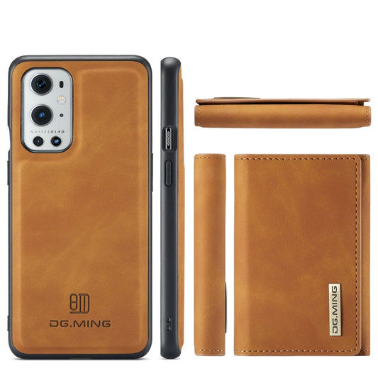 For OnePlus 9 Pro DG.MING M1 Series 3-Fold Multi Card Wallet Back Cover Shockproof Case with Holder Function(Brown) by DG.MING
