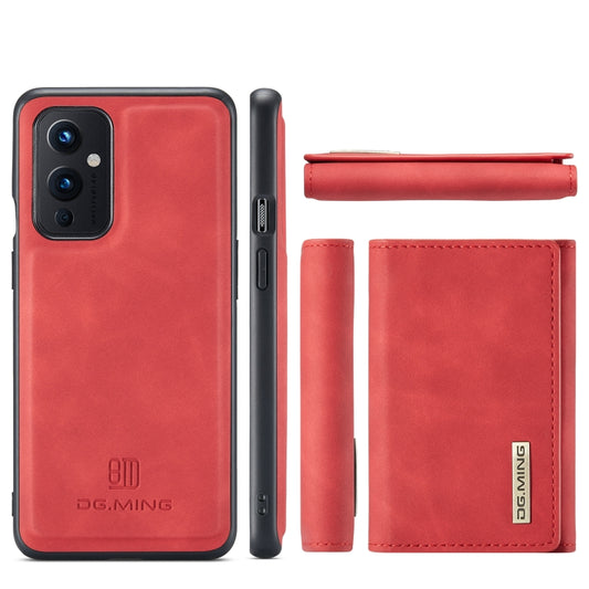 For OnePlus 9 (EU/NA) DG.MING M1 Series 3-Fold Multi Card Wallet Back Cover Shockproof Case with Holder Function(Red) by DG.MING