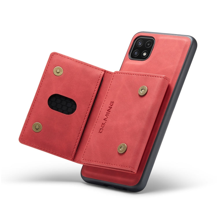 For Samsung Galaxy A22 5G DG.MING M2 Series 3-Fold Multi Card Bag Back Cover Shockproof Case with Wallet & Holder Function(Red) - Galaxy Phone Cases by DG.MING | Online Shopping UK | buy2fix