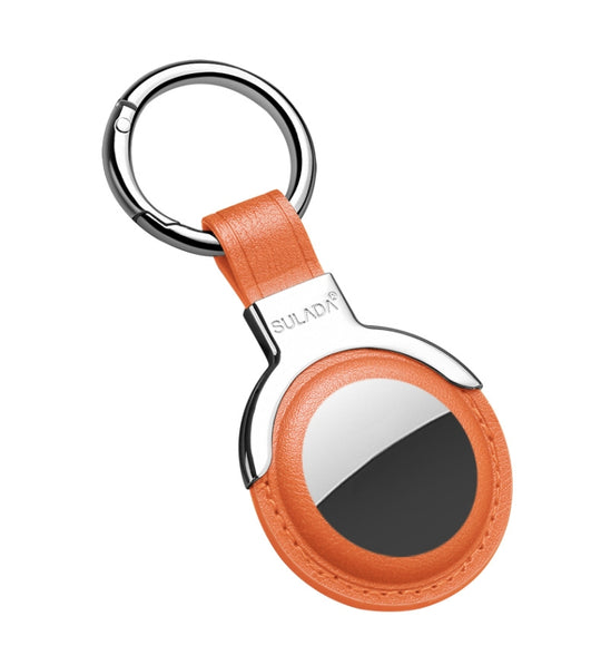 SULADA Leather Protective Cover Case with Switchable Keychain Ring For AirTag 2nd Gen / AirTag 1st Gen(Orange)