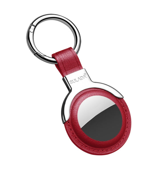 SULADA Leather Protective Cover Case with Switchable Keychain Ring For AirTag 2nd Gen / AirTag 1st Gen(Red)