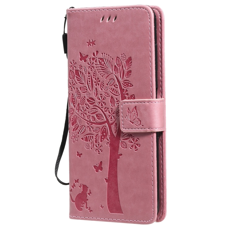 For Nokia G20 Tree & Cat Pattern Pressed Printing Horizontal Flip PU Leather Case with Holder & Card Slots & Wallet & Lanyard(Pink) - Nokia Cases by buy2fix | Online Shopping UK | buy2fix