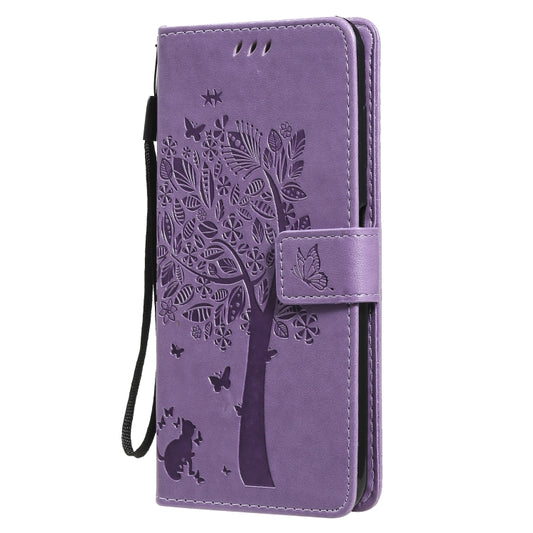 For Nokia G20 Tree & Cat Pattern Pressed Printing Horizontal Flip PU Leather Case with Holder & Card Slots & Wallet & Lanyard(Purple) by buy2fix