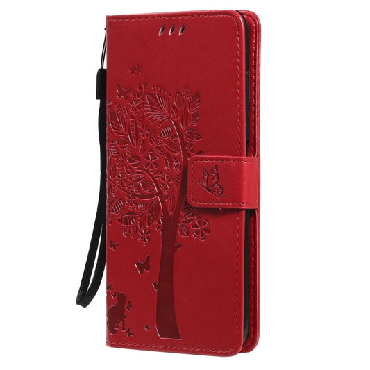 For Nokia G10 Tree & Cat Pattern Pressed Printing Horizontal Flip PU Leather Case with Holder & Card Slots & Wallet & Lanyard(Red) by buy2fix