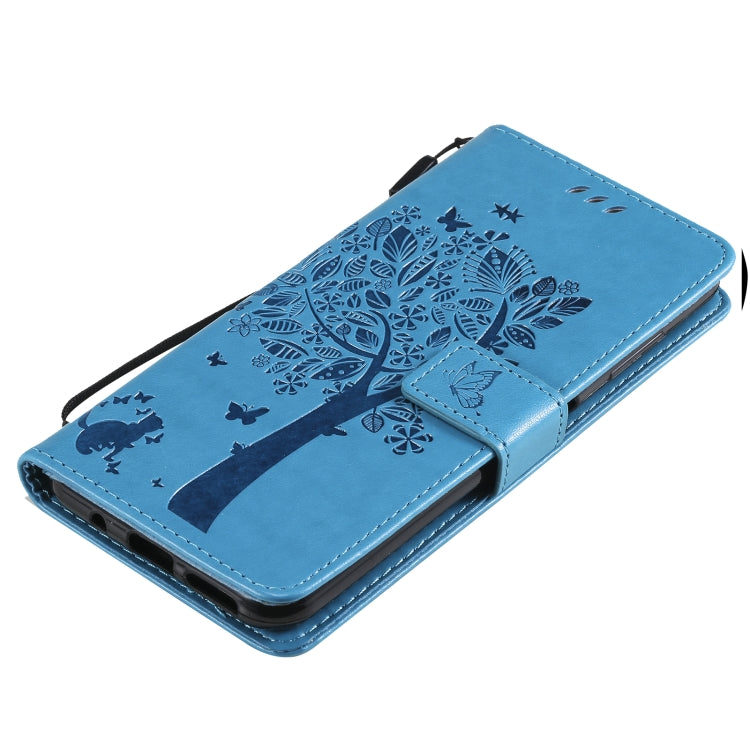 For Nokia G10 Tree & Cat Pattern Pressed Printing Horizontal Flip PU Leather Case with Holder & Card Slots & Wallet & Lanyard(Blue) - Nokia Cases by buy2fix | Online Shopping UK | buy2fix