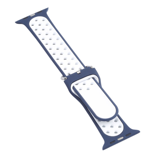 Metal Buckle Silicone Watch Band For Apple Watch Ultra 49mm&Watch Ultra 2 49mm / Series 9&8&7 45mm / SE 3&SE 2&6&SE&5&4 44mm / 3&2&1 42mm(Blue+White) by buy2fix