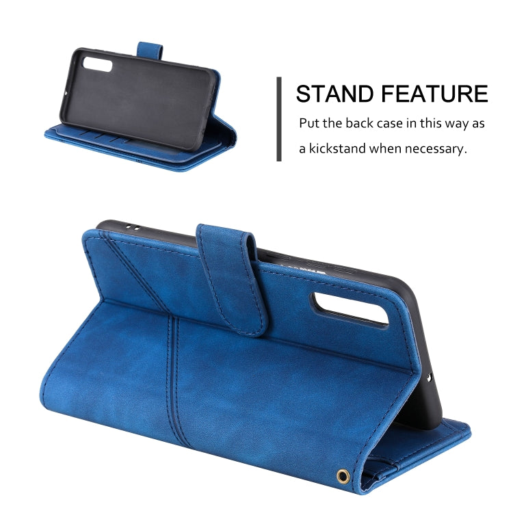 For Samsung Galaxy A50 Skin Feel Business Horizontal Flip PU Leather Case with Holder & Multi-Card Slots & Wallet & Lanyard & Photo Frame(Blue) by buy2fix