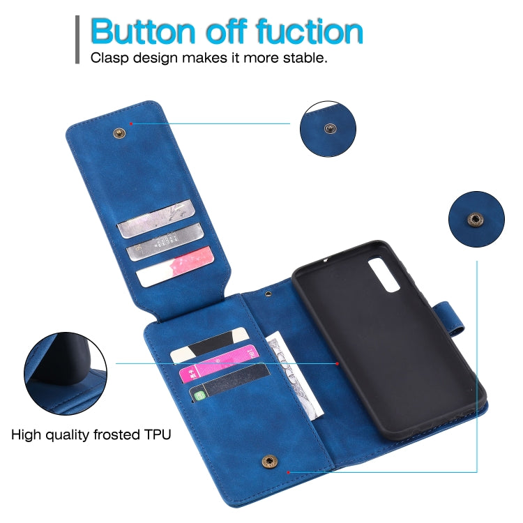 For Samsung Galaxy A50 Skin Feel Business Horizontal Flip PU Leather Case with Holder & Multi-Card Slots & Wallet & Lanyard & Photo Frame(Blue) by buy2fix