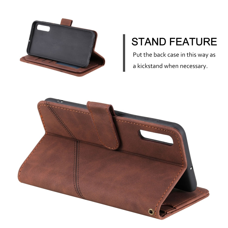 For Samsung Galaxy A50 Skin Feel Business Horizontal Flip PU Leather Case with Holder & Multi-Card Slots & Wallet & Lanyard & Photo Frame(Brown) by buy2fix