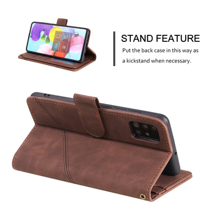 For Samsung Galaxy A51 Skin Feel Business Horizontal Flip PU Leather Case with Holder & Multi-Card Slots & Wallet & Lanyard & Photo Frame(Brown) by buy2fix
